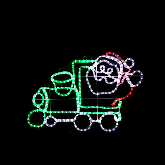 LED -figuur - Kerstman op zijn trein - 82x55 cm