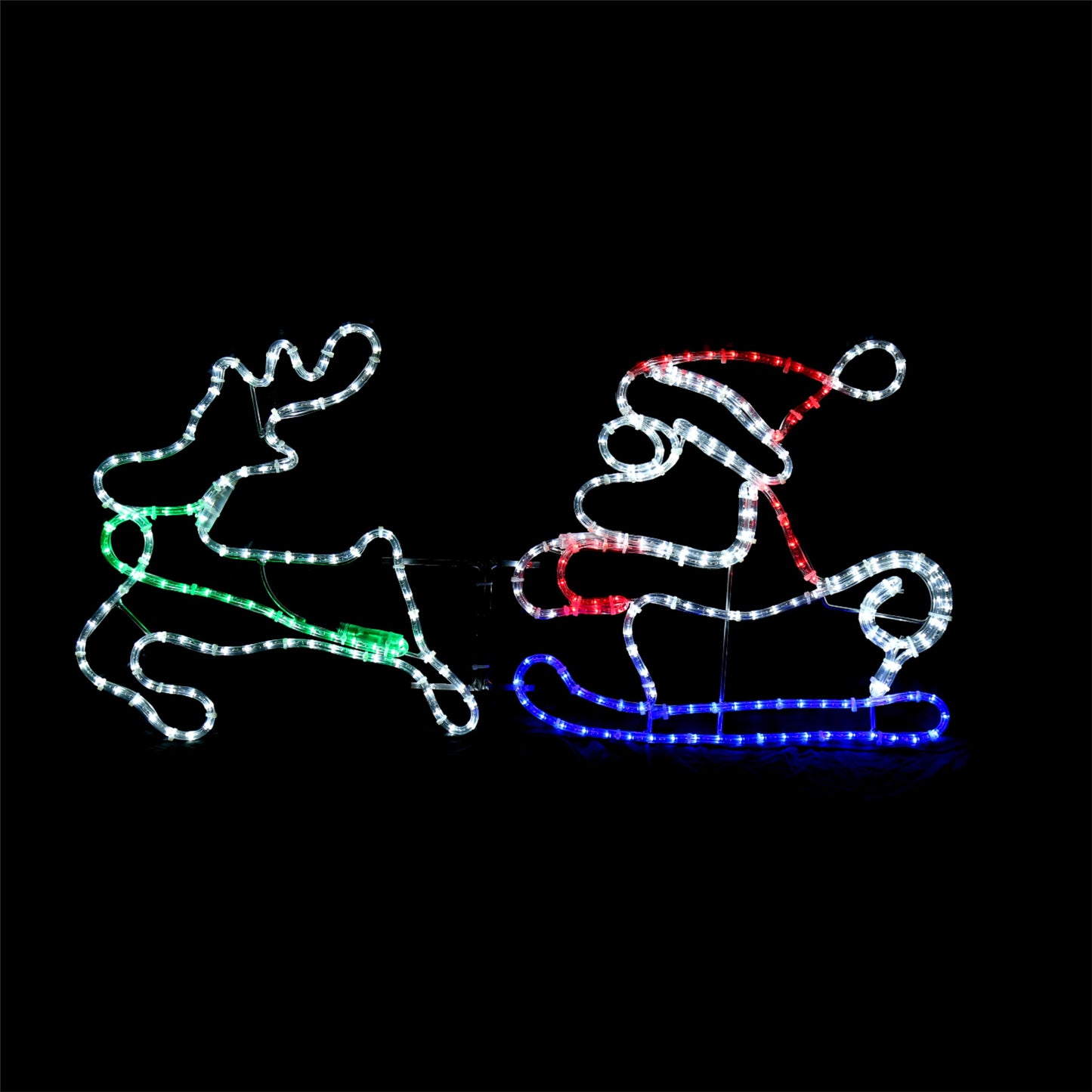 Santa and his reindeer - Christmas light outside - LED 2D