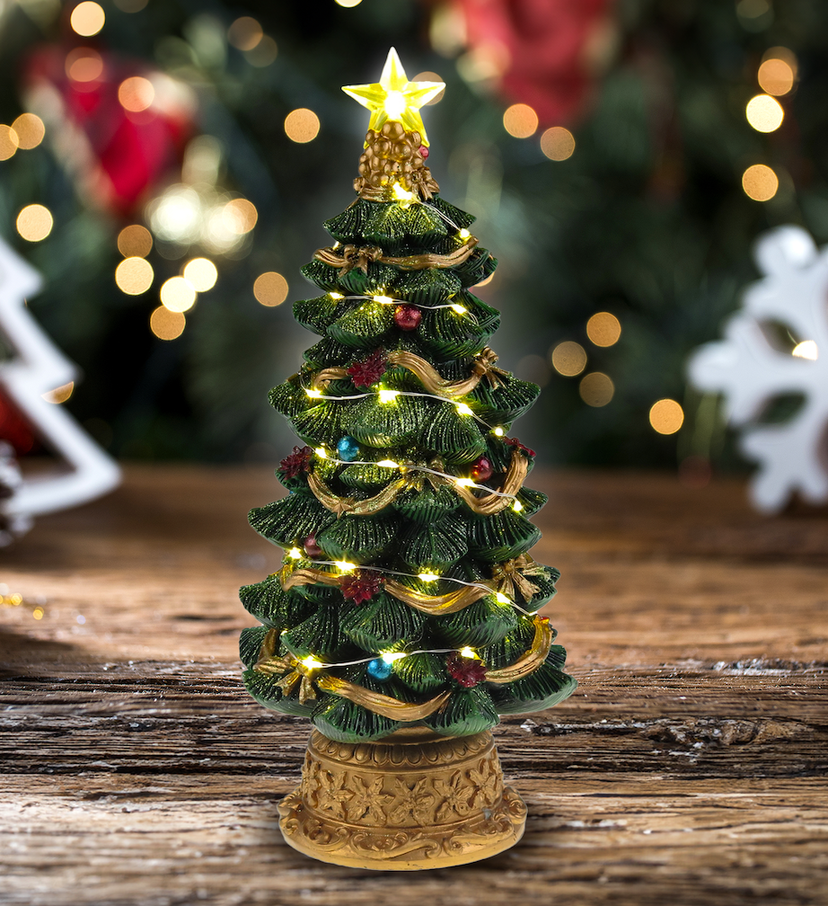 LED-verlichte kerstboom - Kerstdorpscène
