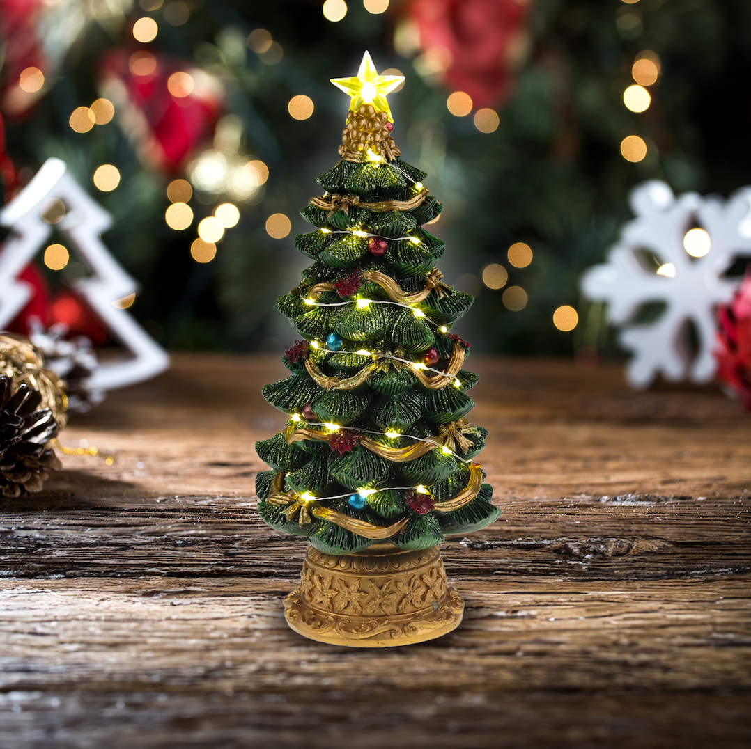 LED-verlichte kerstboom - Kerstdorpscène