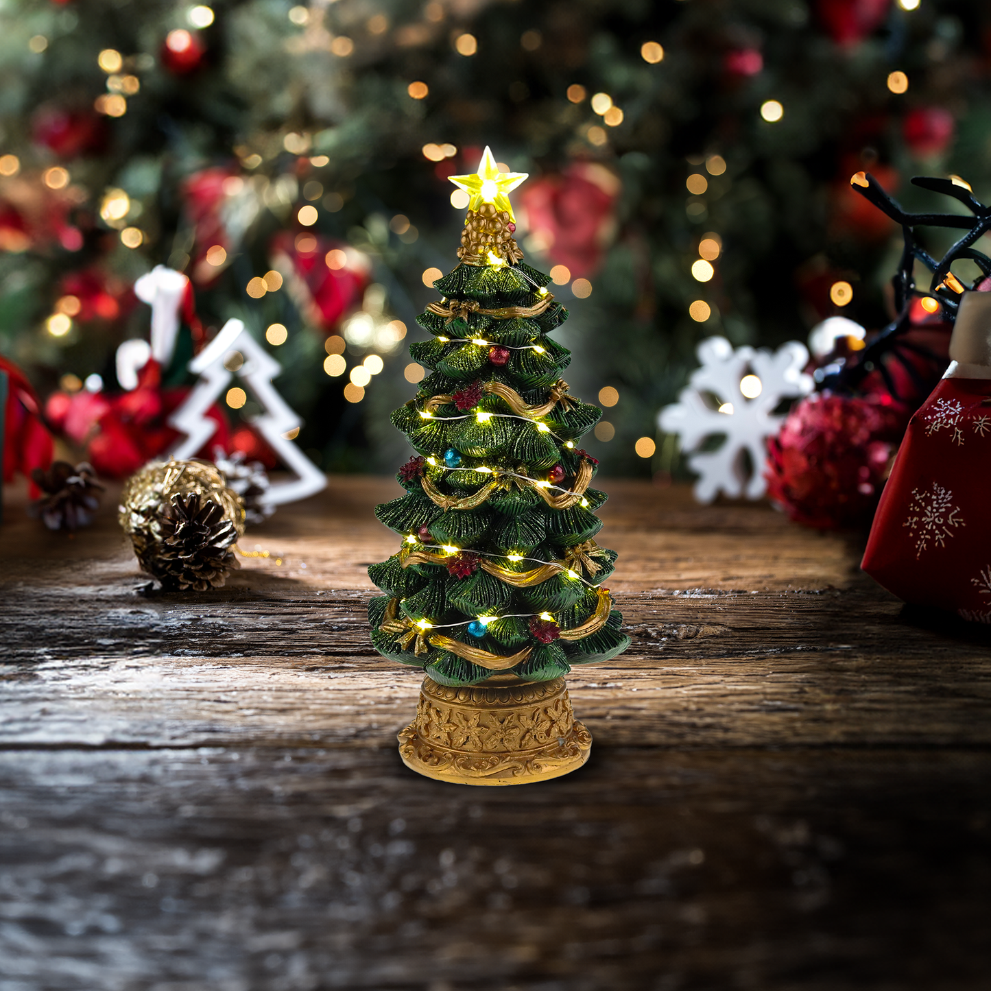 LED-verlichte kerstboom - Kerstdorpscène