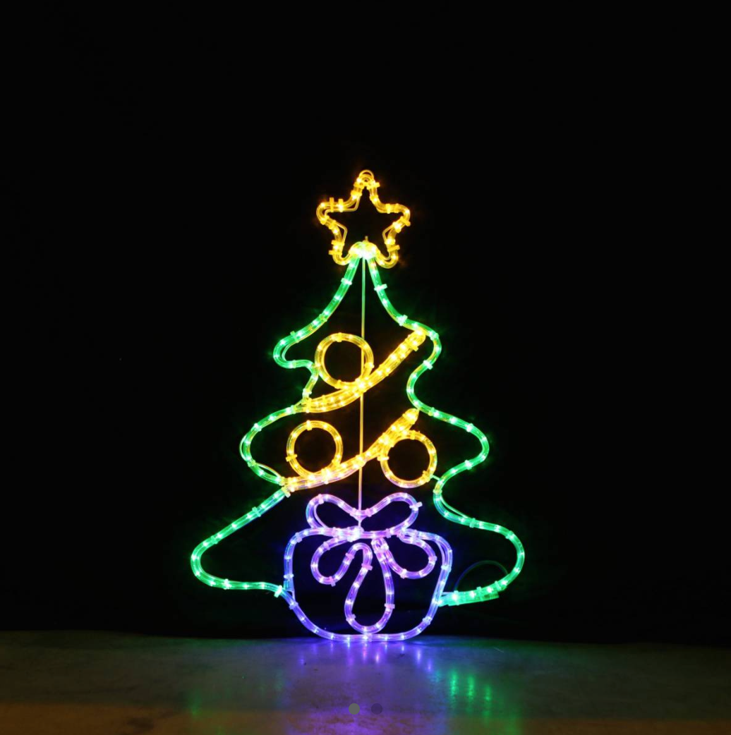 Kerstboom met cadeau - LED-motief 75x53